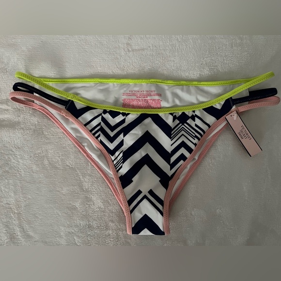 Victoria’s Secret The Strappy Cheeky Bikini Bottom Sz Med Ink Blot Blue White - Picture 5 of 8